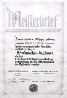Meisterbrief Heinrich Kraft